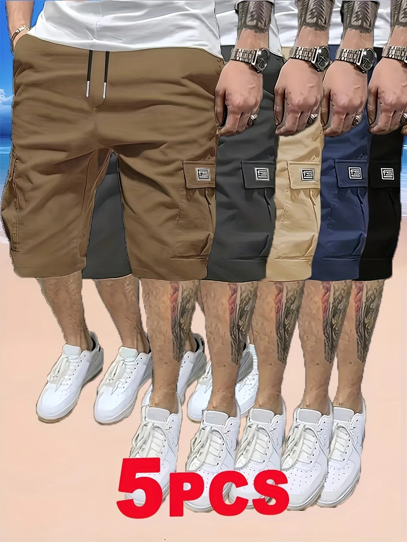5-Pack Men's Work Shorts with Multi-Pocket Design, Durable Fabric, Stylish and Versatile