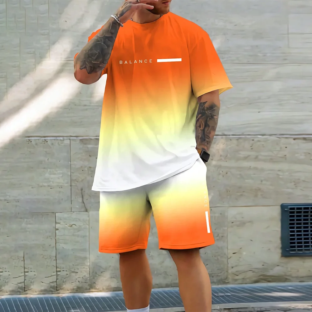 Men's 3D casual T-shirt suit plus size sportswear multifunctional casual suit summer shorts outdoor T-shirt shorts