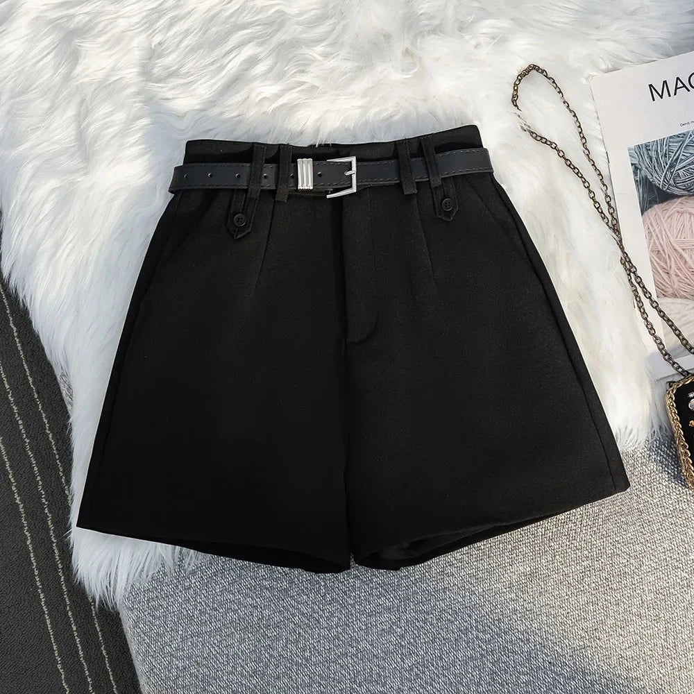 Gray Suit Short Pants Women's Casual High Waist Loose Wide Leg A- Line Pants Versatile Loose Fit Summer Outerwear Shorts