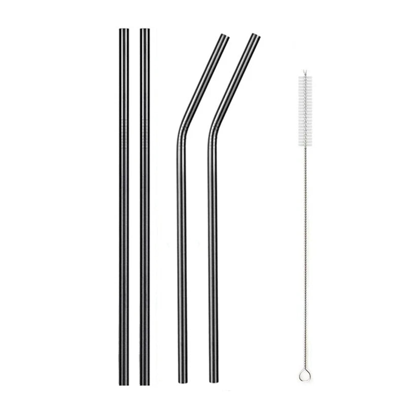 Reusable Metal Drinking Straight Bent Straws Portable Stainless Steel Travel Straw with Cleaning Brush 40oz Watercup Accessories