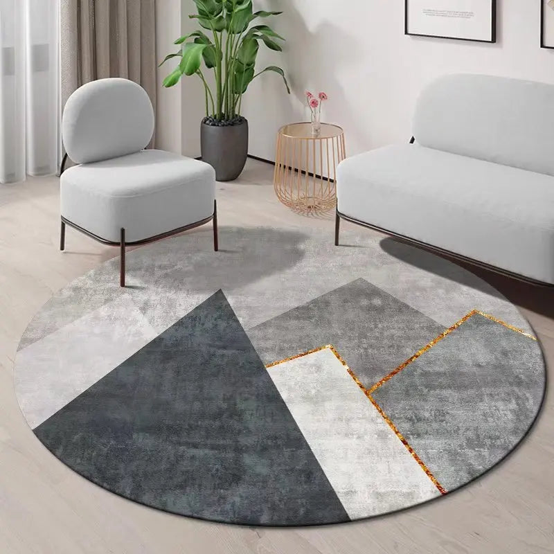 Geometric Round Carpet Non-slip Living Room Decoration Home Abstract Style Rug Washable Bedroom Mat for Children Soft Rugs