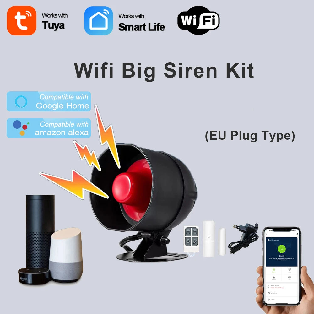 Tuya WiFi Siren Alarm System Wireless Loud Sound Alert Siren Kit Smart Life Siren Compatible With Alexa Google For Home Security