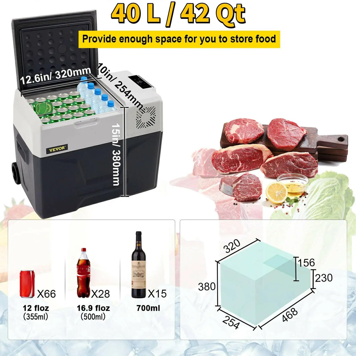 SucceBuy 30L 40L 50L Mini Car Refrigerator Small Fridge Freezer Portable Compressor Cooler 220V for Driving Camping Picnic