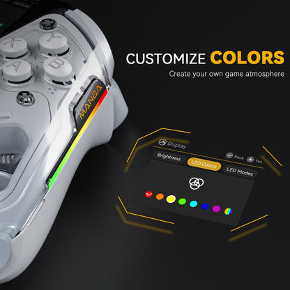 Interactive Screen Wireless Gaming Controller for Ios/Pc/Switch/Android/Steam Deck, Hall Effect Stick & Trigger, RGB Lighting, Remappable Buttons, 1800Mah with Charging Dock -V2/White(No Drift), [Notice]Not Compatible with Xb