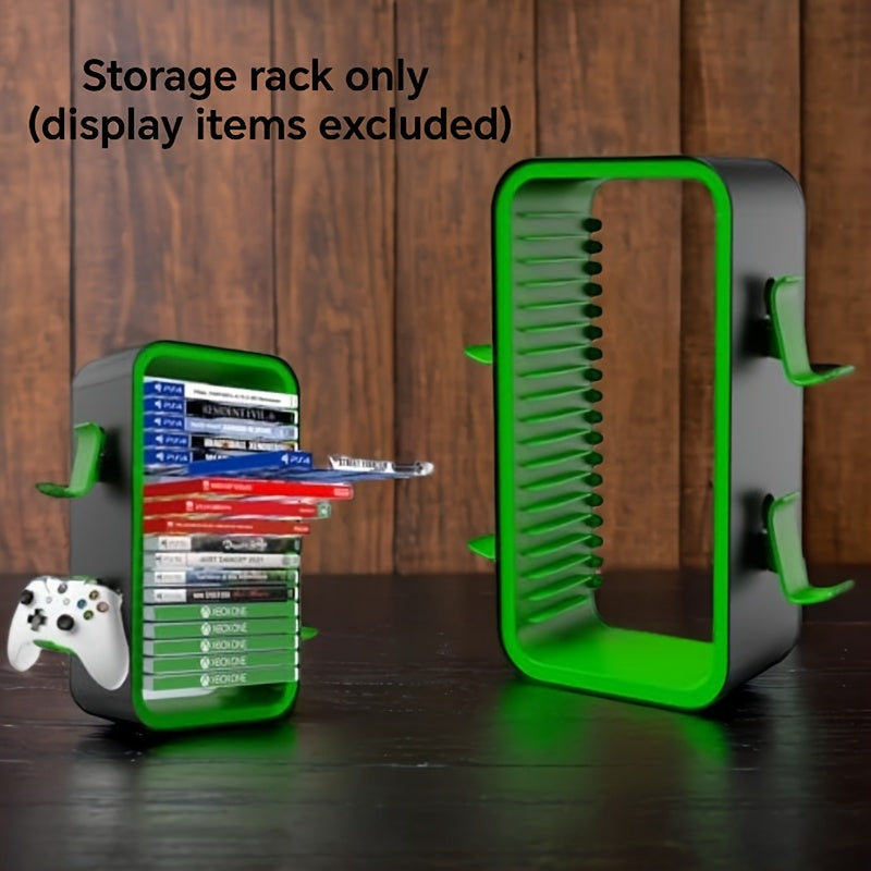 40.13cm game Storage Tower Compatible with PS5/ Xbox Series S X/ Switch, Universal Video Games Discs Organizers 18pcs with 4 Controllers Holder, Game Disk Box Stand