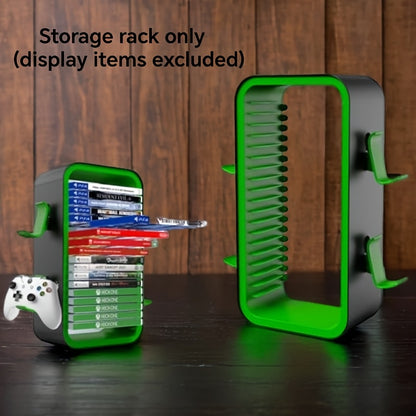 40.13cm game Storage Tower Compatible with PS5/ Xbox Series S X/ Switch, Universal Video Games Discs Organizers 18pcs with 4 Controllers Holder, Game Disk Box Stand