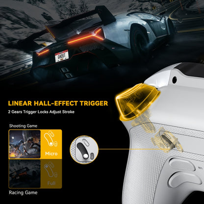 Interactive Screen Wireless Gaming Controller for Ios/Pc/Switch/Android/Steam Deck, Hall Effect Stick & Trigger, RGB Lighting, Remappable Buttons, 1800Mah with Charging Dock -V2/White(No Drift), [Notice]Not Compatible with Xb