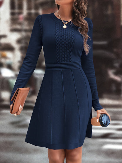 Women's Autumn Winter Date Party Casual Fashion Vacation Temperament Daily Commute Versatile Simple Solid Color Round Neck Mature Intellectual Slim A-Line Gentle Elegant Knit Dress
