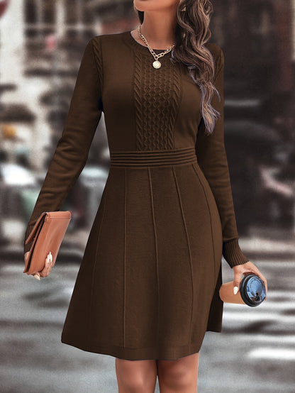 Women's Autumn Winter Date Party Casual Fashion Vacation Temperament Daily Commute Versatile Simple Solid Color Round Neck Mature Intellectual Slim A-Line Gentle Elegant Knit Dress