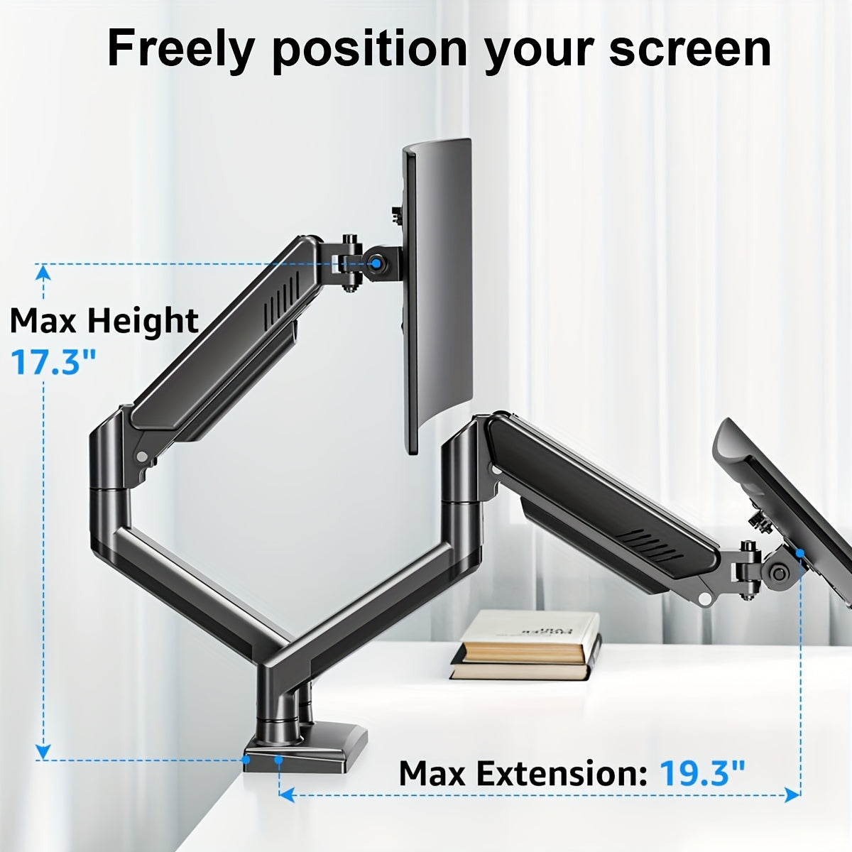 Adjustable Dual Monitor Stand for 33.02-81.28 cm Screens, Supports up to 9.03 KG, Tilt and Swivel, VESA 75x75/100x100, Space-Saving Design Suitable for Home and Office