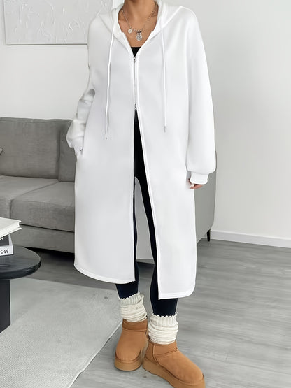 Women'S Elegant Color-Block Hooded Zip-Up Coat - White & Black, Long Sleeve, Button-Up Front, Perfect for Fall/Winter, Casual to Formal Wear, Casual Winter Wear | Stylish Layering Piece | Buttonup Front Coat
