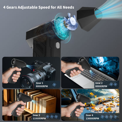 Compressed Air Duster - Turbo Fan 130000 RPM, Rechargeable 4000mAh Battery, 4 Adjustable Speeds, High-Pressure Air Fan For Automotive Cleaning, Cordless Air Blower, Keyboard Cleaning Tools, Perfect For Car Cleaning, Computers