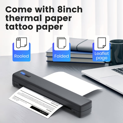 Portable Travel Printer-Wireless Thermal Printer-Tattoo Printer Supports 8.5x11 US Letter And A4 Thermal Paper Tattoo Paper Compatible with Android And IOS Phones And Laptops