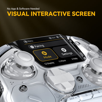 Interactive Screen Wireless Gaming Controller for Ios/Pc/Switch/Android/Steam Deck, Hall Effect Stick & Trigger, RGB Lighting, Remappable Buttons, 1800Mah with Charging Dock -V2/White(No Drift), [Notice]Not Compatible with Xb