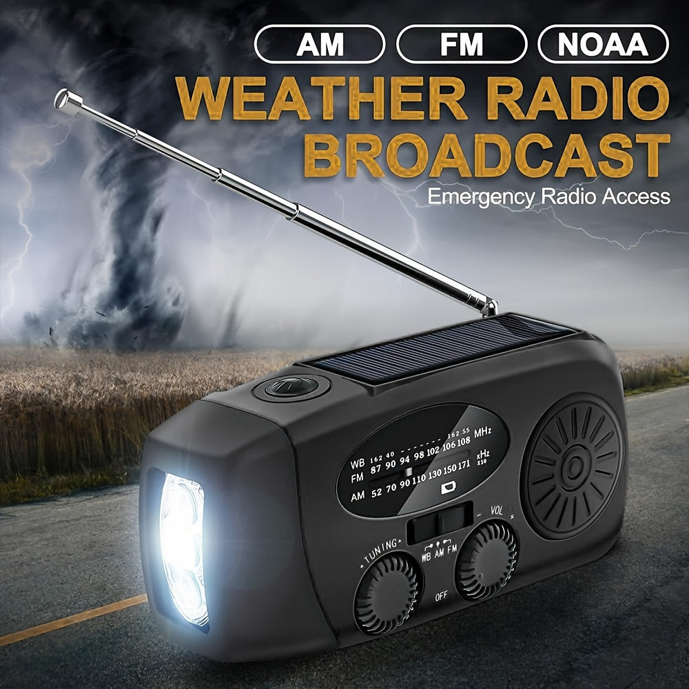 Emergency Hand Crank Radio with LED Flashlight - AM/FM NOAA Weather Alerts, USB & Solar Powered Portable Emergency Radio for Camping, Home, Outdoor (Black), Solar Powered Radio, Camping Essentials, Sturdy Construction, Highqu