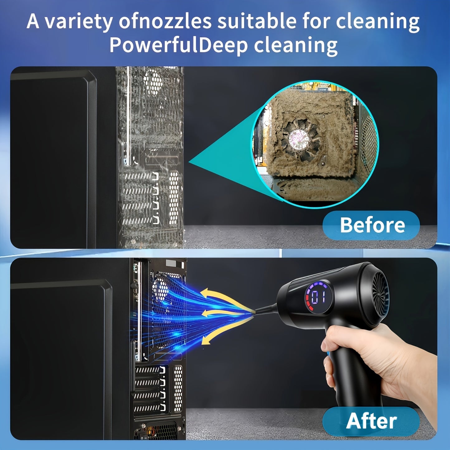 Cordless Electric Air Duster with 51000 RPM High-Power Blower, 4-Speed Adjustable & LCD Display, 3000mAh Fast Charging, 15-45 Min Runtime, USB-Powered Portable Cordless Vacuum Cleaner for Computers, Keyboards, TVs, Gaming Con