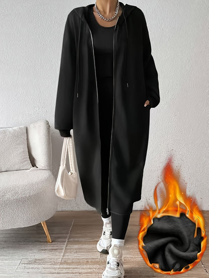 Women'S Elegant Color-Block Hooded Zip-Up Coat - White & Black, Long Sleeve, Button-Up Front, Perfect for Fall/Winter, Casual to Formal Wear, Casual Winter Wear | Stylish Layering Piece | Buttonup Front Coat