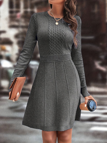 Women's Autumn Winter Date Party Casual Fashion Vacation Temperament Daily Commute Versatile Simple Solid Color Round Neck Mature Intellectual Slim A-Line Gentle Elegant Knit Dress