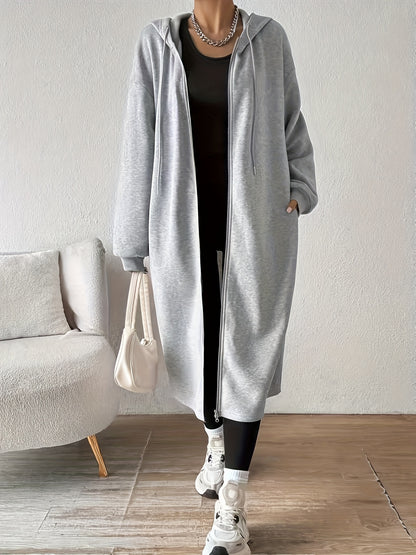 Women'S Elegant Color-Block Hooded Zip-Up Coat - White & Black, Long Sleeve, Button-Up Front, Perfect for Fall/Winter, Casual to Formal Wear, Casual Winter Wear | Stylish Layering Piece | Buttonup Front Coat