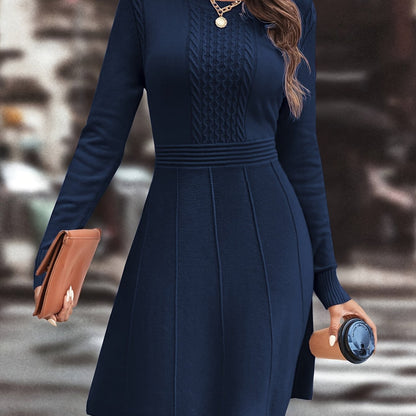 Women's Autumn Winter Date Party Casual Fashion Vacation Temperament Daily Commute Versatile Simple Solid Color Round Neck Mature Intellectual Slim A-Line Gentle Elegant Knit Dress