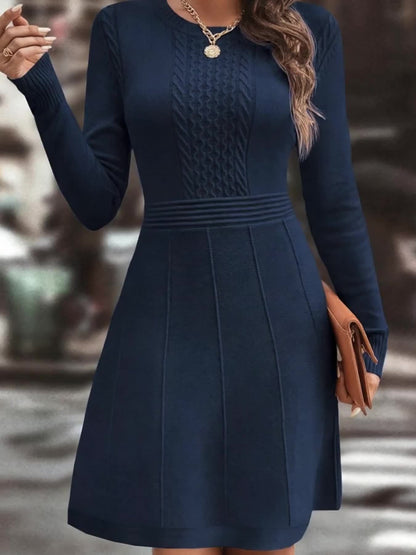 Women's Autumn Winter Date Party Casual Fashion Vacation Temperament Daily Commute Versatile Simple Solid Color Round Neck Mature Intellectual Slim A-Line Gentle Elegant Knit Dress