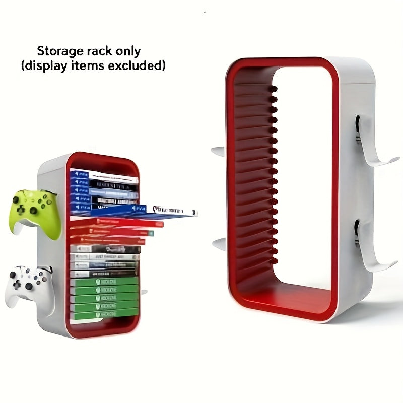 40.13cm game Storage Tower Compatible with PS5/ Xbox Series S X/ Switch, Universal Video Games Discs Organizers 18pcs with 4 Controllers Holder, Game Disk Box Stand