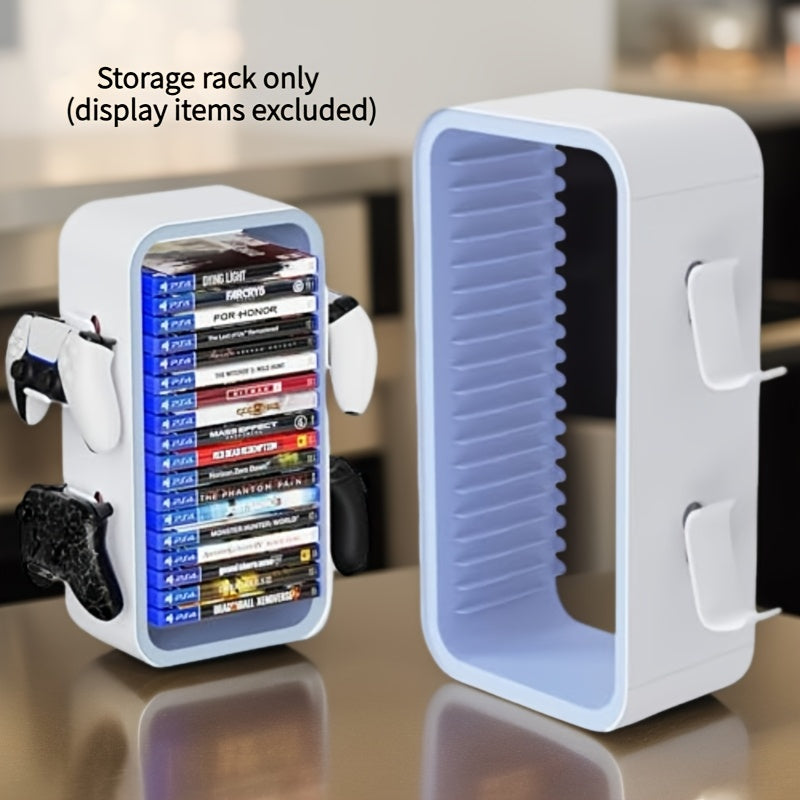 40.13cm game Storage Tower Compatible with PS5/ Xbox Series S X/ Switch, Universal Video Games Discs Organizers 18pcs with 4 Controllers Holder, Game Disk Box Stand