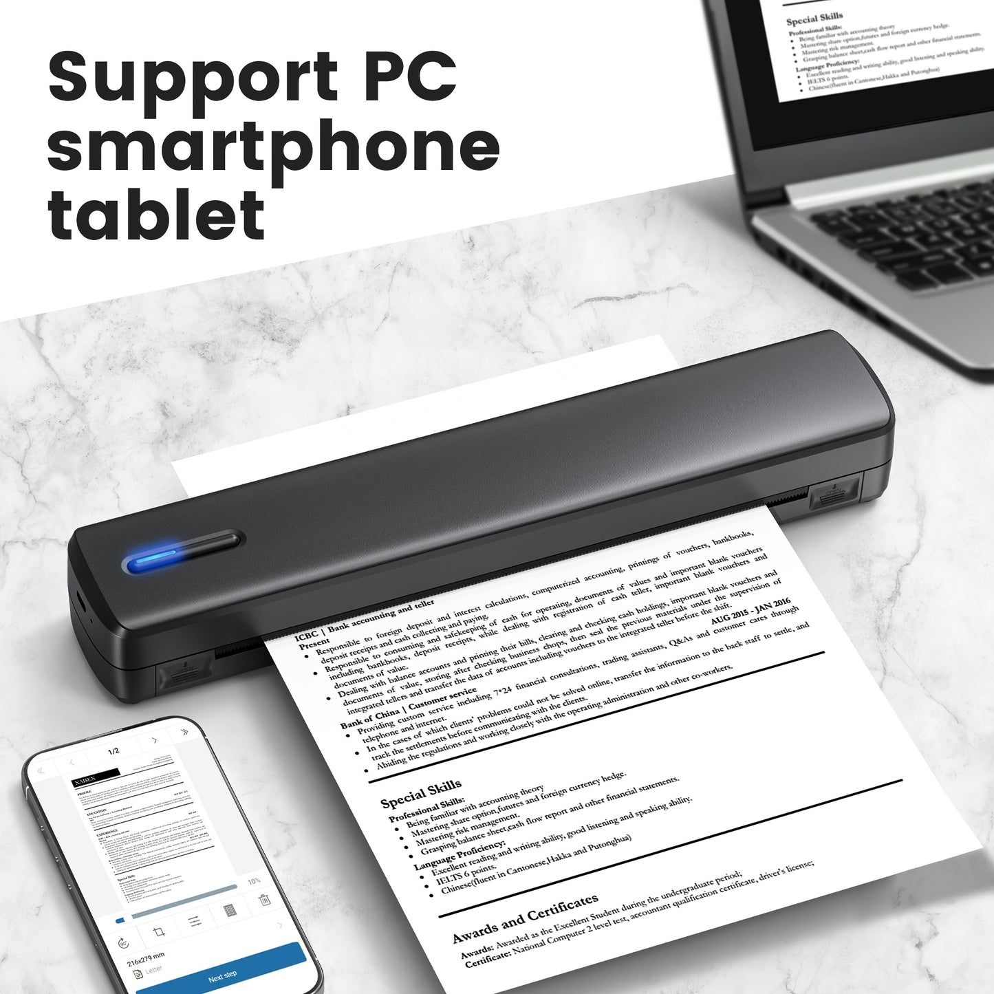 Portable Travel Printer-Wireless Thermal Printer-Tattoo Printer Supports 8.5x11 US Letter And A4 Thermal Paper Tattoo Paper Compatible with Android And IOS Phones And Laptops