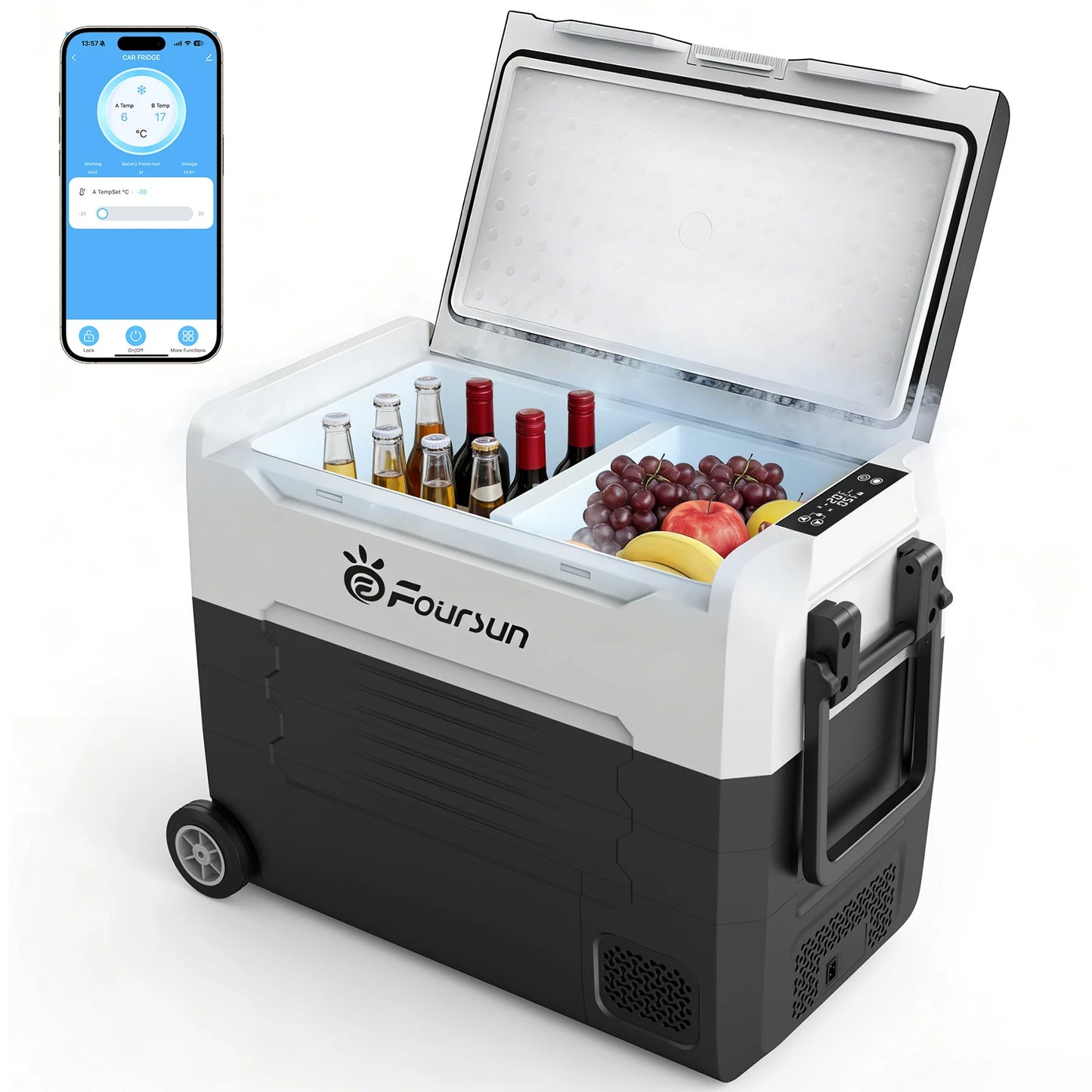 Foursun 35L/45L/55L Dual Zone Car Fridge Freezer with Bluetooth App Control Portable Compressor Cooler for Camping, Travel, Home