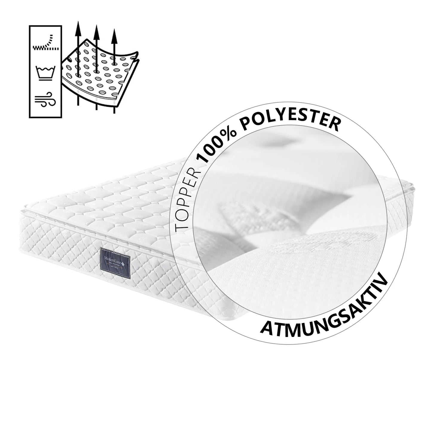 Rosahqnda spring core mattress, mattress, 7-zone spring mattress, height 25 cm, ton bags spring core mattress, H3 hardness