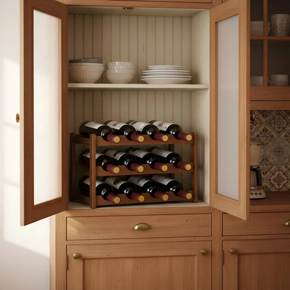 SAEIV 3 Tier Wooden Wine Rack 12 Bottle Capacity Storage Organizer for Kitchen Bar Dining Room Home Decor Perfect for Red Wine