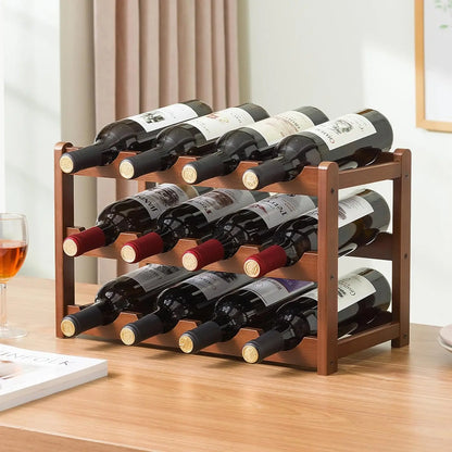 SAEIV 3 Tier Wooden Wine Rack 12 Bottle Capacity Storage Organizer for Kitchen Bar Dining Room Home Decor Perfect for Red Wine