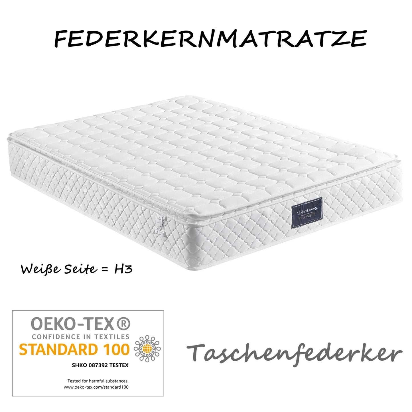 Rosahqnda spring core mattress, mattress, 7-zone spring mattress, height 25 cm, ton bags spring core mattress, H3 hardness