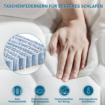 Rosahqnda spring core mattress, mattress, 7-zone spring mattress, height 25 cm, ton bags spring core mattress, H3 hardness