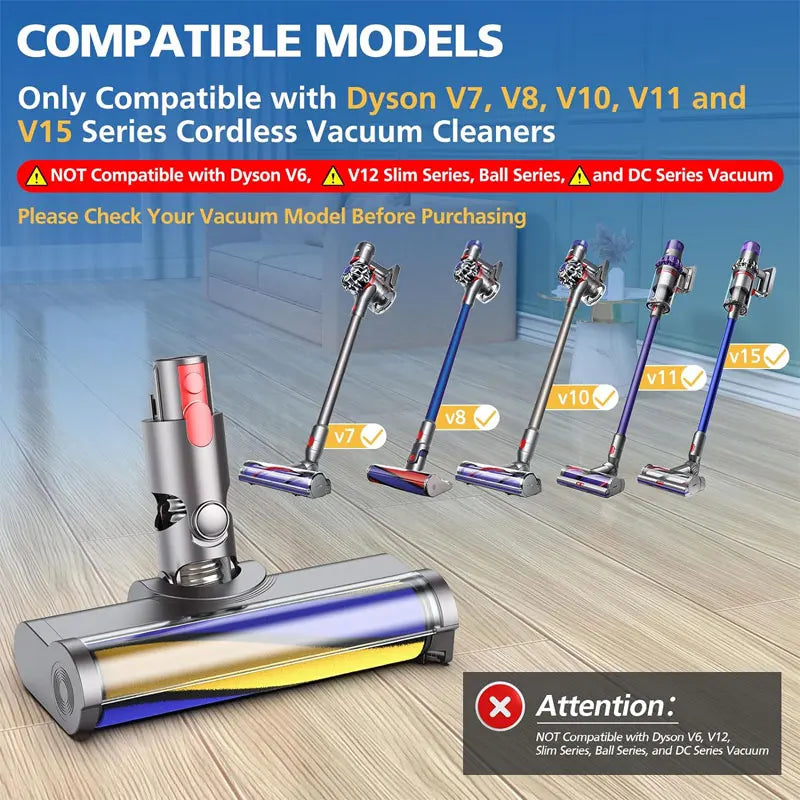 Upgraded Soft Brush Head For Dyson V7 V8 V10 V11 V15 V10 Slim Cordless Vacuum Cleaners with Green LED Light for Home