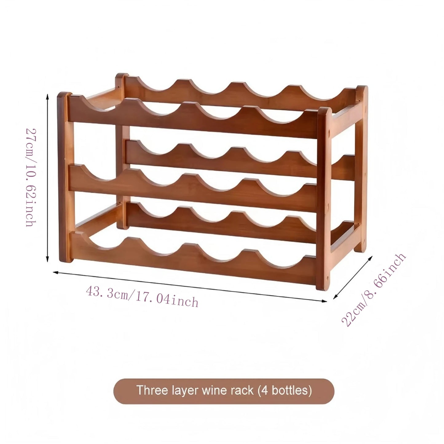 SAEIV 3 Tier Wooden Wine Rack 12 Bottle Capacity Storage Organizer for Kitchen Bar Dining Room Home Decor Perfect for Red Wine