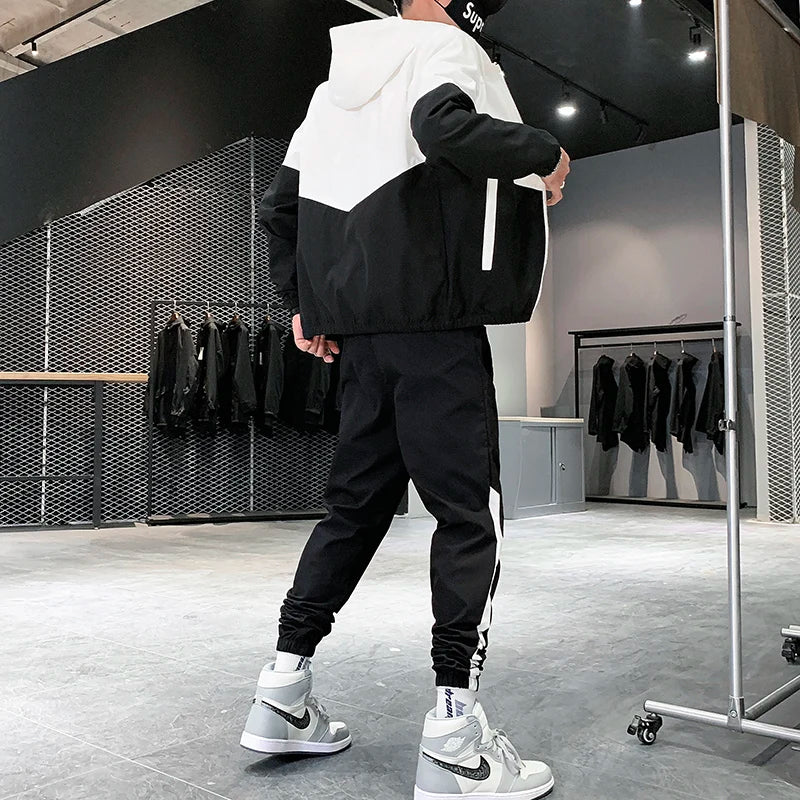 2025 Men Tracksuit Casual Joggers Hooded Sportswear Jackets And Pants 2 Piece Sets Hip Hop Running Sports Suit