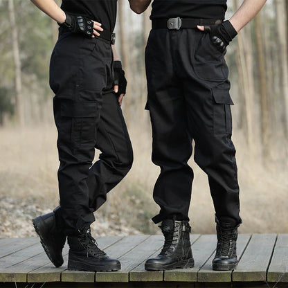 Black Utility Cargo Pants Sweatpants - Durable Work Trousers with Multi-Pockets, Comfort Fit for Outdoor Sports & Daily Casual