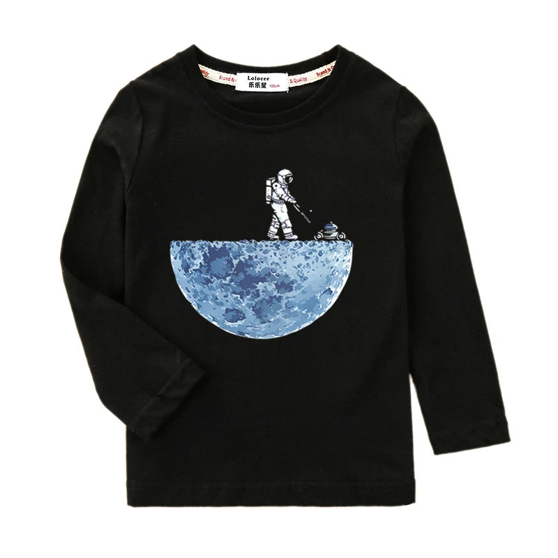 Boys Long Sleeved Shirt Astronaut Funny T-shirt Spring Autumn Cotton Clothes Kid Spaceman Fashion Tops