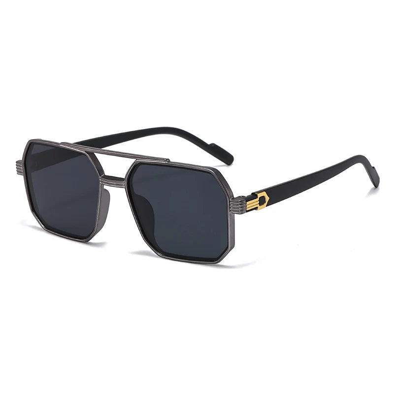 Car Sun Glasses New Fashion Double Beam Polygonal Sunglasses Retro Personalized Trendy Large Frame Eyewear European and American