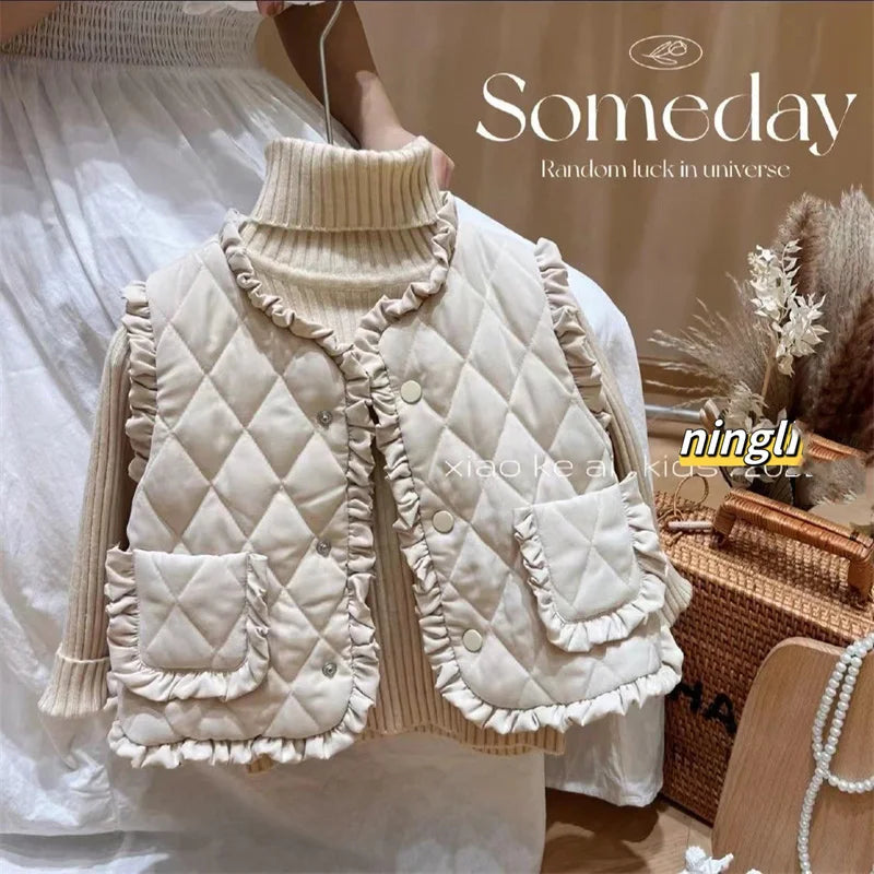 Girls Autumn Vest Children Fleece Thickened Winter Waistcoat New Kids Fashion Warm Padded Coats Toddler Casual Clothing 1-8Y