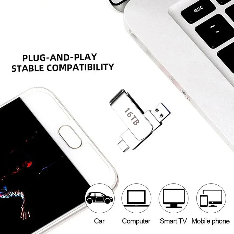 16TB USB 3.2 Flash Drive Metal High-Speed Pen Drive 8TB 4TB Waterproof Type-C USB Pen Drive For Computer Storage Devices