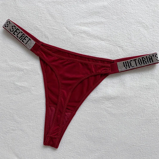 2025 New Sexy Pink Brand Lingerie Female Intimate Underwear Rise Women Panties Bra Rhinestone Letter Comfort Brief