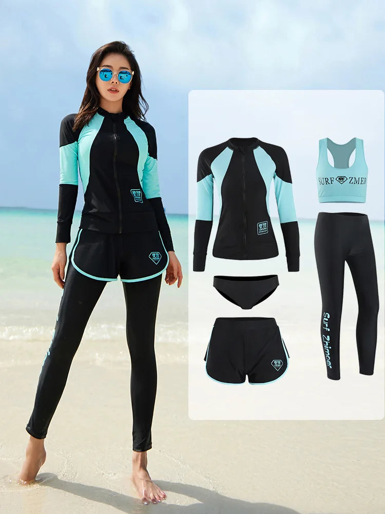 Womens Rash Guard Swimsuit Set Long Sleeve UV Protection Surfing Suit Bathing Swimming Tight T-Shirt Rashguard Gym Clothes