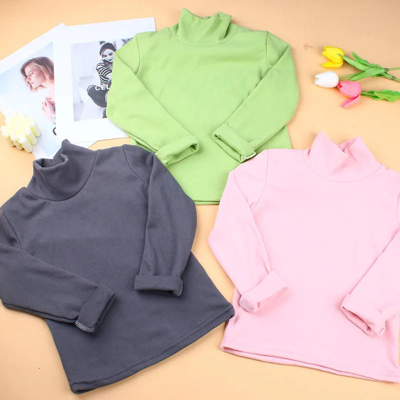 Autumn Winter Children's Soft Long Sleeve Basic Shirts Baby Kids Clothes New Girls Top Tees Boys Turtleneck T-shirt
