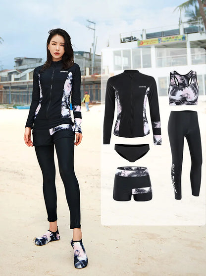 Womens Rash Guard Swimsuit Set Long Sleeve UV Protection Surfing Suit Bathing Swimming Tight T-Shirt Rashguard Gym Clothes