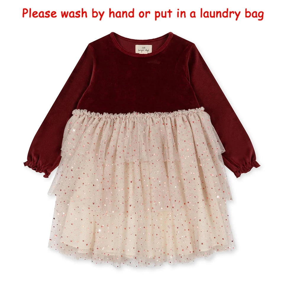 2024 Christmas KS Girls Princess Mesh Dress Kids Pretty Sequin Dresses Baby Cute Skirt Carnival Party Children Voile Dress Gifts