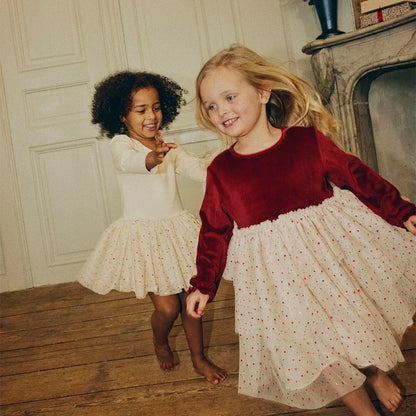 2024 Christmas KS Girls Princess Mesh Dress Kids Pretty Sequin Dresses Baby Cute Skirt Carnival Party Children Voile Dress Gifts