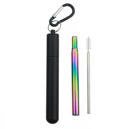 Stainless Steel Reusable Collapsible Straw Foldable Portable Metal Straw with Case with Cleaning Brush Telescopic Straw Travel