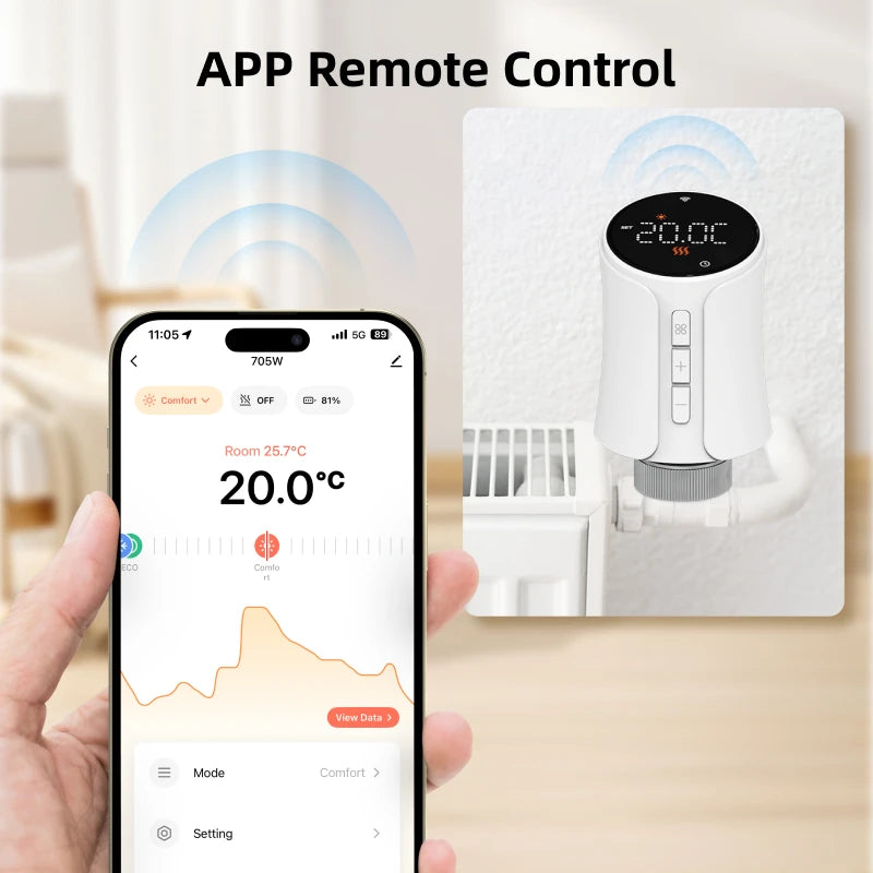 1-5PCS Tuya WiFi/Zigbee Thermostatic Radiator Valve Smart TRV Thermostat Temperature Controller Works With Alexa & Google Home